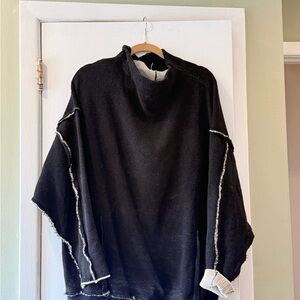 Free People Black Cowl Neck Sweater with White Accents